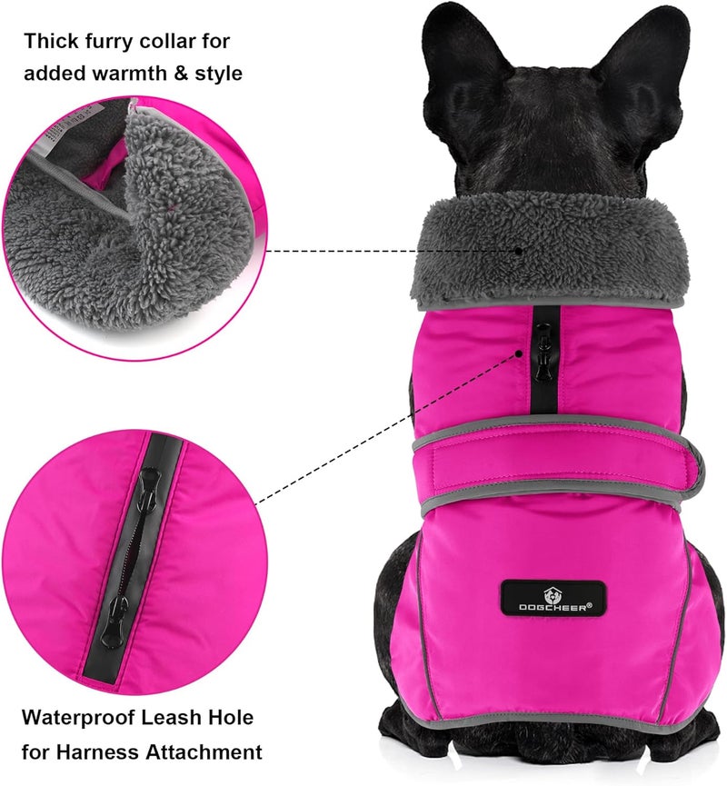 Dogcheer Dog Coat, Waterproof Dog Jacket Reflective Pet Winter Coat with Adjustable Hook & Loop, Christmas Puppy Fleece Jacket Warm Turtleneck Snowsuit for Small Medium Large Dogs - Pink, 3XL - Image 3